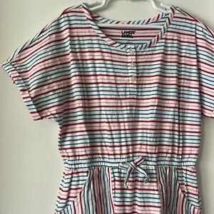 NWOT Lands’ End Girls Summer dress; 100 cotton, white with stripes, size L 10-12